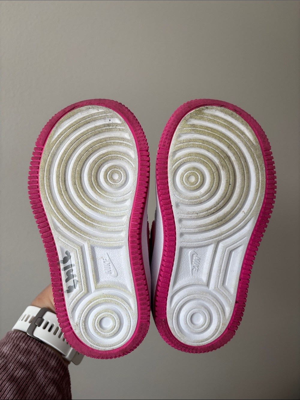 Nike AIR FORCE 1 WHITE/LASER FUCHSIA kids size 8 C lace up Velcro sneakers - Picture 13 of 14